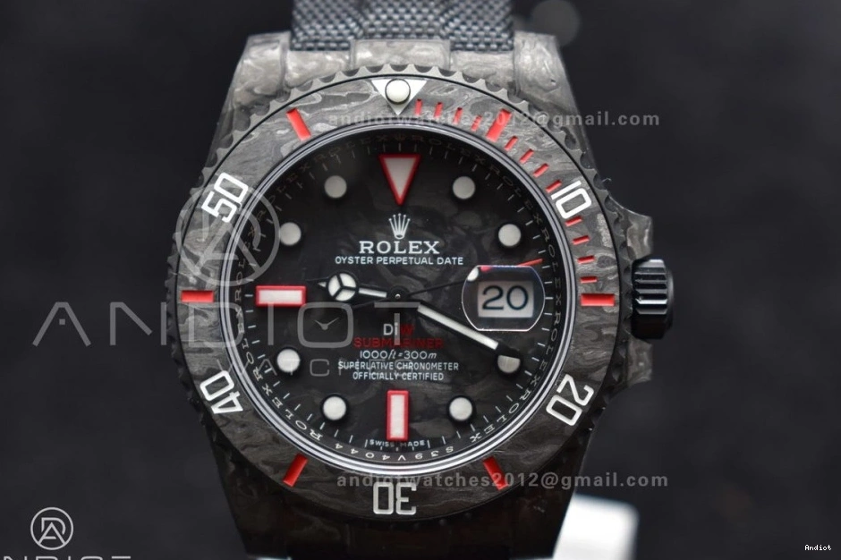 Dial DIW Carbon VSF Best Black 474 Edition VS Black Submariner Strap 1:1 Nylon Red on SunProtective 0812